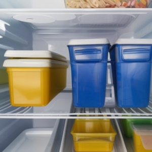 Plastic storage containers inside the fridge
