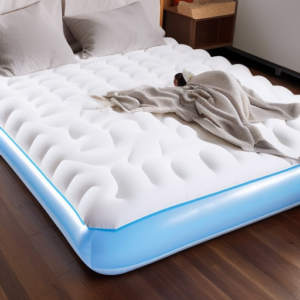 a comfortable bed with grey blanket and pillows