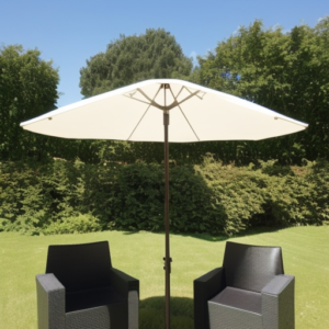 A cantilever parasol positioned between two garden chairs