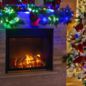 A fireplace during Christmas season