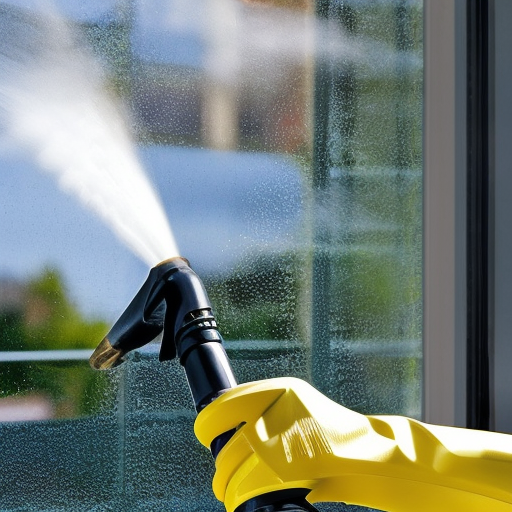 A man cleaning windows with a steam cleaner