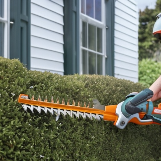 A man using a cordless hedge trimmers