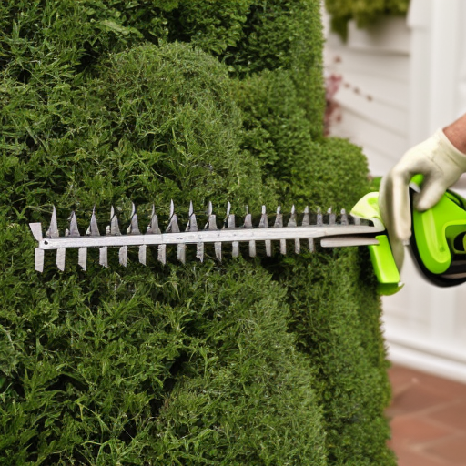 A man using a hedge trimmer to trim bushes