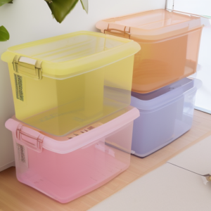 Plastic storage boxes in different colours